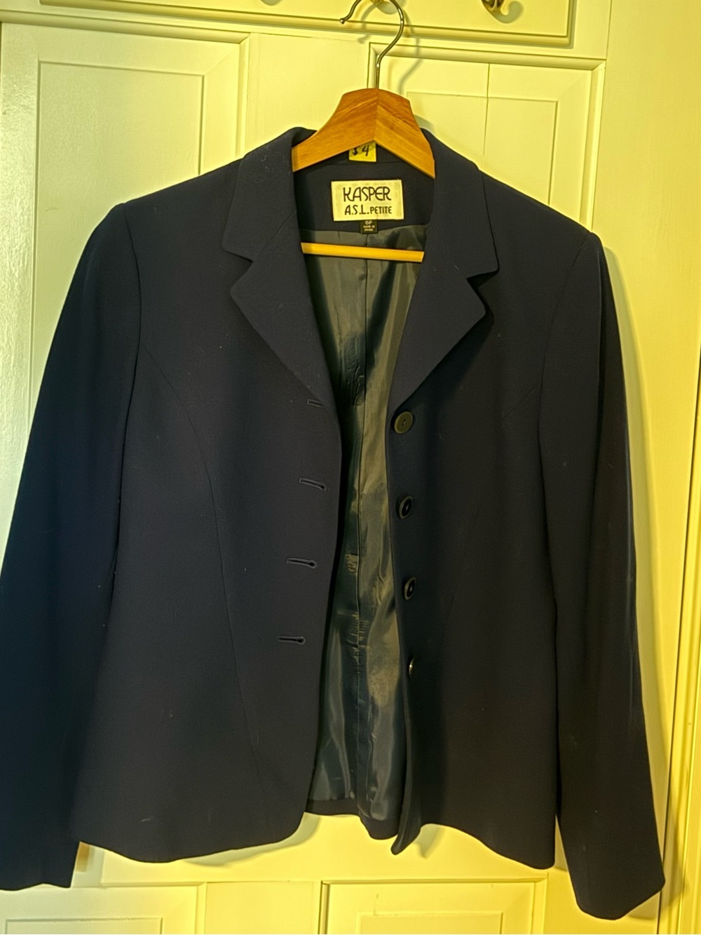Kasper Petite Women's Navy Tailored Wool Blazer Sz 6P